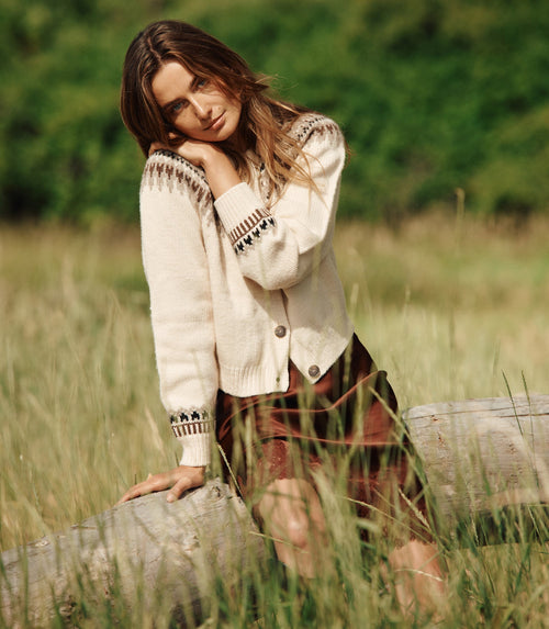 CLARKE CARDIGAN -- OATMEAL OLYMPIA FAIR ISLE