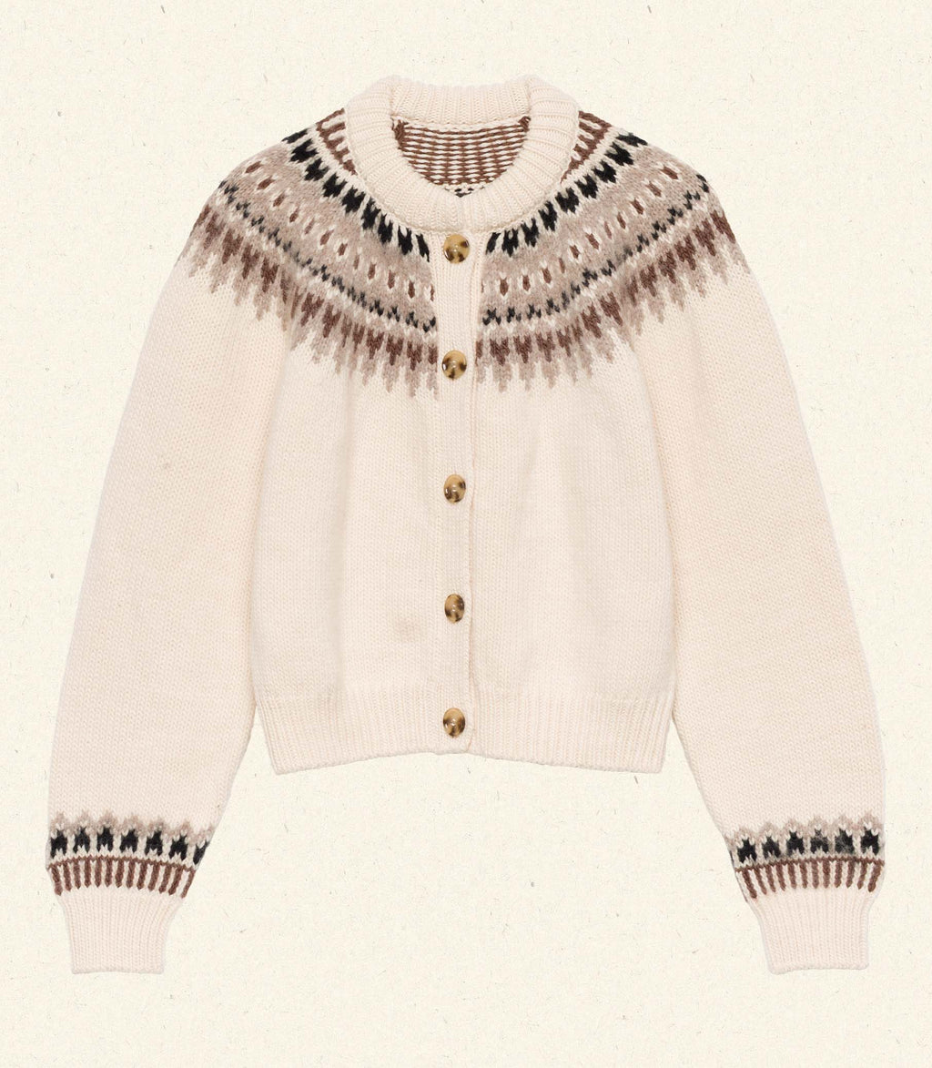 CLARKE CARDIGAN -- OATMEAL OLYMPIA FAIR ISLE