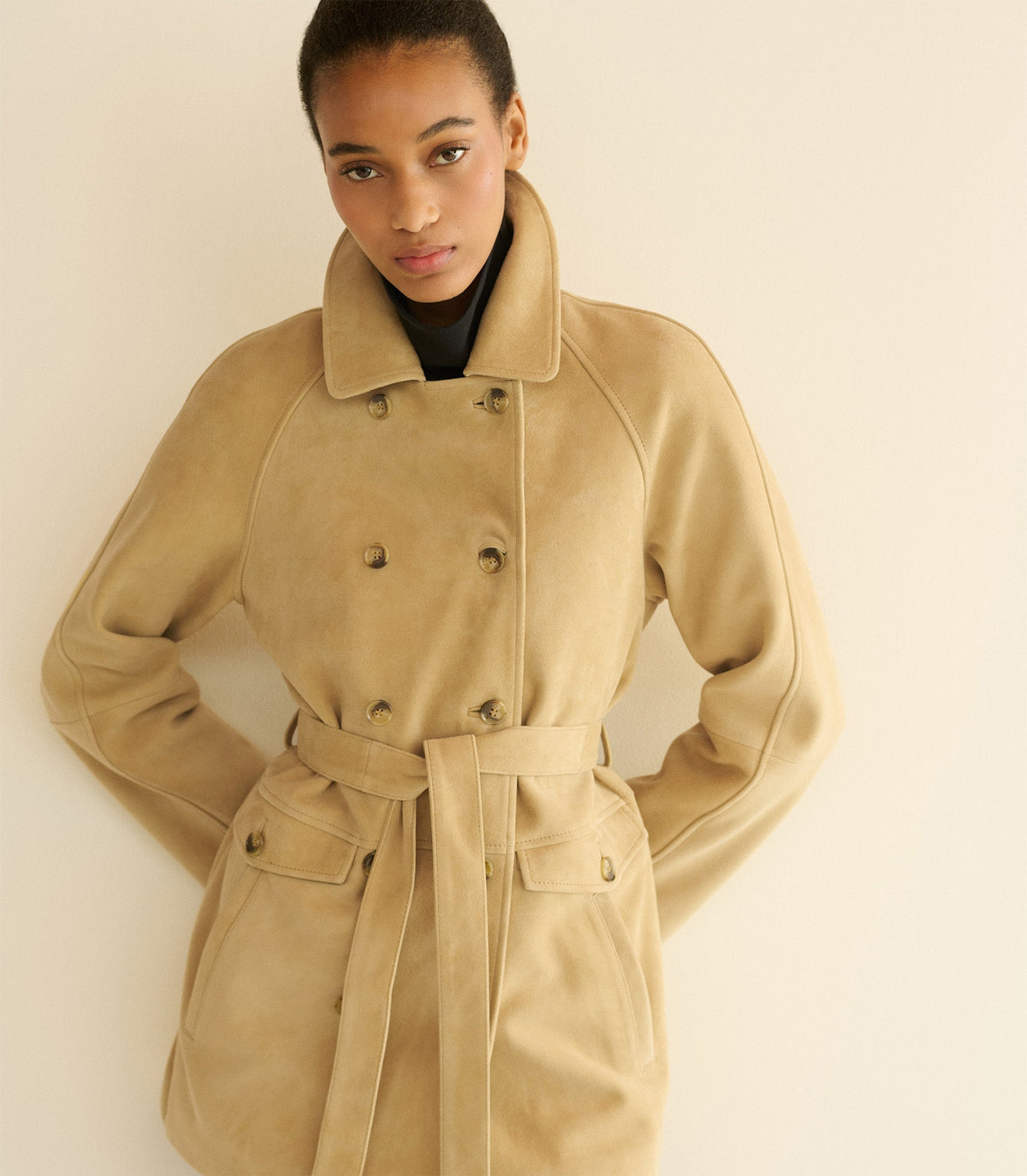 HUTTON SUEDE TRENCH -- BLONDE